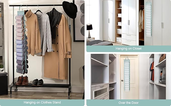 DHSFKBE Legging Organizer Storage - 2PCS T Shirt Organizer, Hanging Closet Organizers and Storage with 26 Roll Independent Compartments for Yoga Pants, Towel, Bathing Suit (Grey)