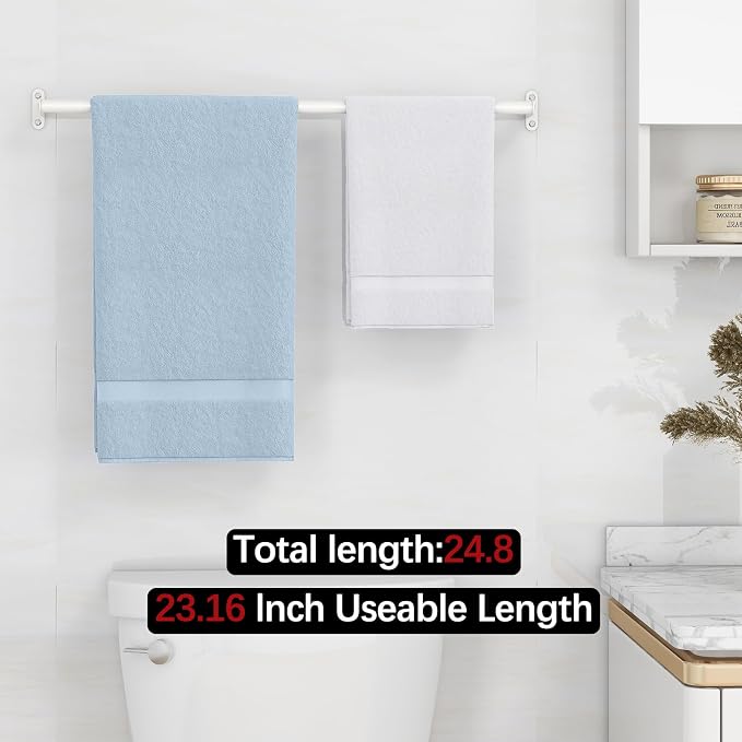 MKO Towel Bar for Bathroom Wall, 24 Inch Single Towel Rod Rack, White | Heavy Duty Stainless Steel, Towel Racks for Bathroom, Wall Mounted, Hand Towel Holder