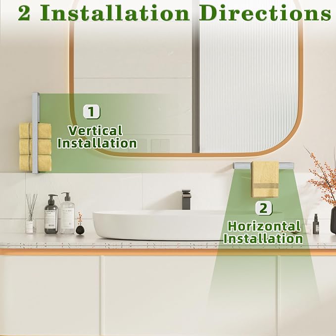 Alise 24 Inch Hand Towel Holder Towel Bar for Bathroom Wall Mounted,Brushed | Towel Hanger Towel Rack for Bathroom Lavatory,SUS304 Stainless Steel Towel Rail for Bath Kitchen, Non-adhesive Mount
