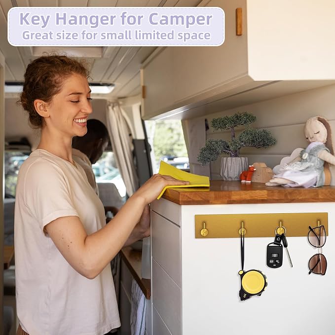 VIS'V Key Holder Wall Mount, Large Adhesive Key Hanger with 4 Hooks, Gold | Metal Material, No Drilling, Extra Adhesive Strip, Suitable for Entryway, Hallway, Doorway, Kitchen, Garage, Camper