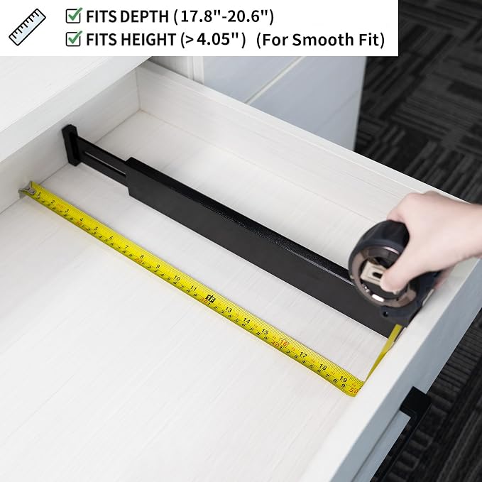 Utoplike Bamboo Kitchen Drawer Divider, Black Utensil Drawers Organizer | Adjustable, Spring Loaded, Works in Kitchen, Dresser, Bathroom, Bedroom, Drawer, Desk, 2.4" H, Fit 17.8"-20.6" Inner Drawer