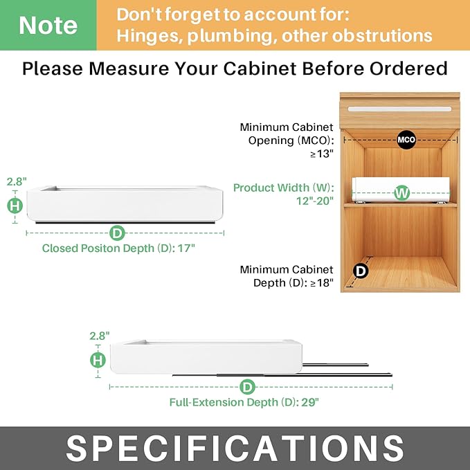 Pull out Cabinet Organizer, 4-pack, Expandable(12"-20") Heavy Duty Slide out Drawers Fixed with Adhesive Nano Film for Pots, Roll out Shelf Storage for Kitchen Base Cabinet Organization(3 Rails)