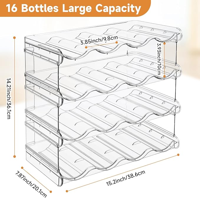 spospo Water Bottle Organizer 4 Tier Large Compartment Water Bottle Holder | Clear Water Bottle Organizer for Cabinet, Bottle Rack for Kitchen Organization and Storage - Hold 16 Bottles