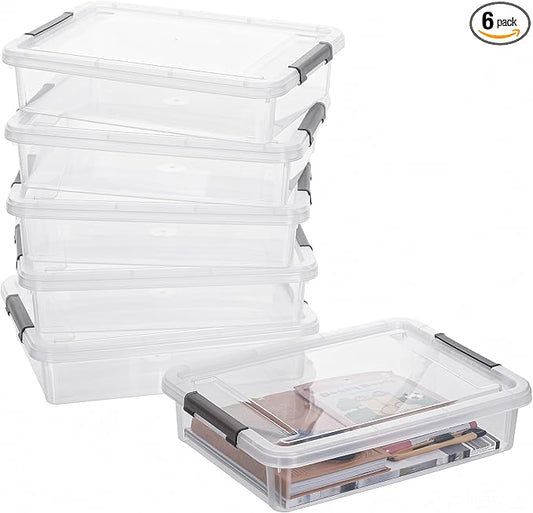 Citylife 6 PCS Clear Plastic Container Clip Box with Latching Lids, Stackable Document Paper Protectors Organizer Container for Office, Home, and School Supplies