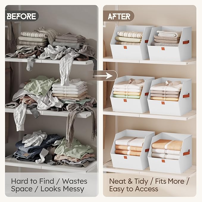 Homsorout Fabric Closet Storage Cubes - 8 Pack Square Storage Bins with Dual Handles for Clothes, Towels, Toys, Cube Storage Organizers for Bedroom, Nursery, Shelves, Closet, Small Spaces, White