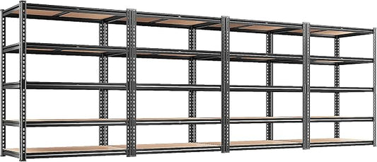REIBII 2400LBS Storage Shelves 5 Tier Garage Shelving Heavy Duty, Adjustable Metal Shelving, Garage Shelves for Basement, Warehouse, Pantry, Closet, Kitchen 72" H x 36" W x 16" D, Black, 4 Pack
