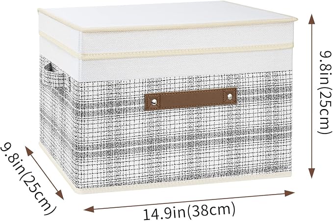 TYEERS Collapsible Storage Bins with Lids, Patchwork Design, Washable, Fabric Storage Boxes, 14.9x9.8x9.8 inches, 3 Pack, Gray