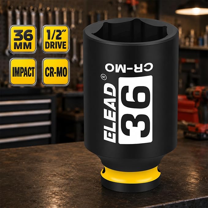 36mm Socket 1/2" Drive Deep Impact Socket, Metric 6 Point 1/2-inch Drive Impact Axle Nut Sockets, CR-MO Nut Socket Set, Oil Filter Sockets, Tools for Easy Removal of Axle Shaft Nuts