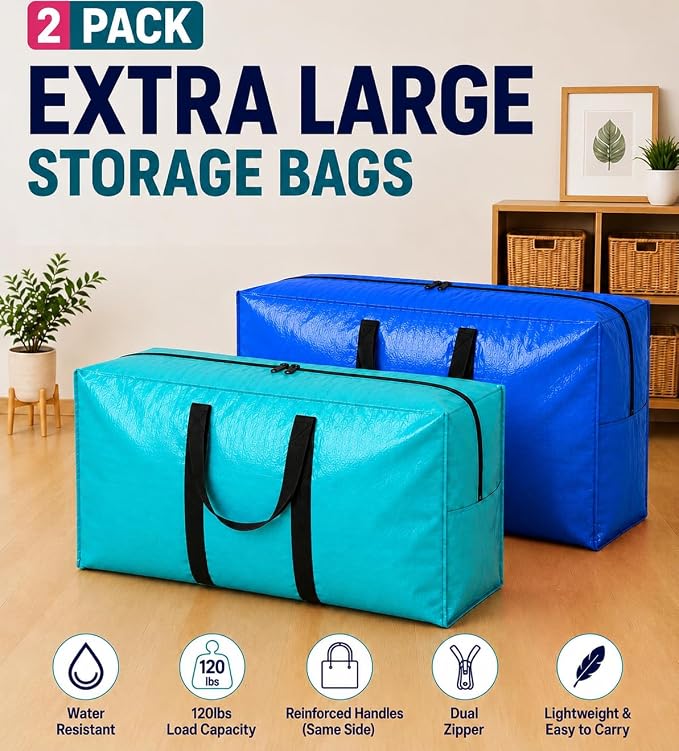 Extra Large Storage Bags, Jumbo Moving Tent Storage Bags, Foldable Big Pink XXL Duffle Bag for Travel,Christmas Tree Bag, 42x23x13.5inch - 2PACK