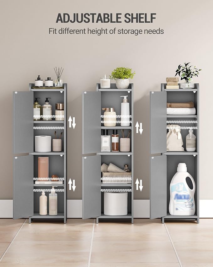 Hzuaneri Bathroom Storage Cabinet, Small Corner Floor Cabinet with 2 Doors | Narrow Toilet Paper Cabinets with Adjustable Shelf, Bathroom Organizer for Small Spaces, 7.9" D x 7.9" W x 29.5" H Gray