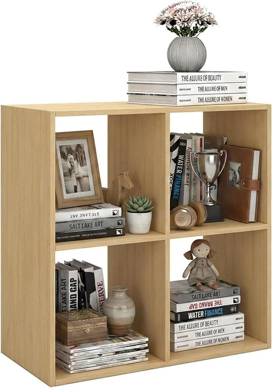WannabeMyself【Sturdy Build&Easy Assembly】4 Cube Storage Organizer with Anti-Tipping Kits,Reversible Open Back Book Shelf, Bookcase for Living Room,Bedroom,Entrance Hall,Office,24.1×11.4×24.1,Oak Color