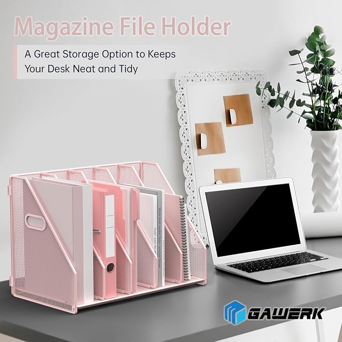 MINDEPOT Desk File Organizer Folder Holder with 5 Vertical for Office, Pink