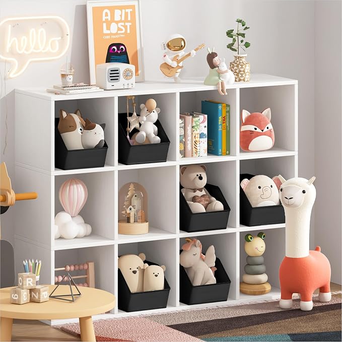 Homsorout Large Closet Storage Cubes - Closet Storage Bins with Dual Handles for Clothes, Towels, Toys, Shelf Organizer Bins for Bedroom, Nursery, Shelves, Small Spaces, Black, 4 Pack