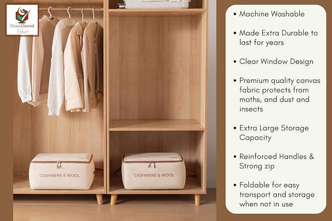 100% Cotton Cashmere & Wool Storage Bag – Breathable Sweater Storage Bag for Cashmere, Wool, Knitwear & Delicate Garments – Dust & Moisture Protection