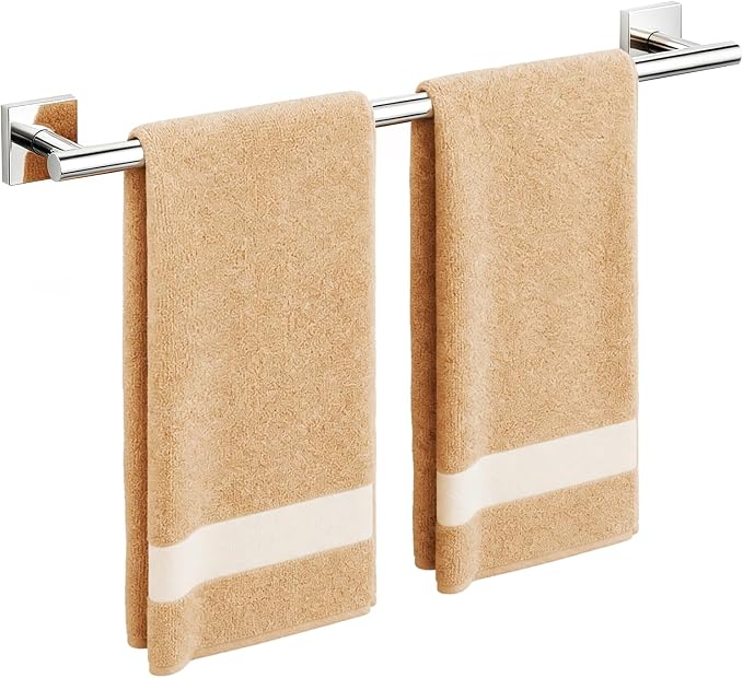 Polished Chrome Towel Bar, 24 Inch Towel Racks for Bathroom | Thicken 304 Stainless Steel Towel Holder with Square Base, Towel Rod Wall Mounted, Modern Home Decor (Total Length 26 Inch)
