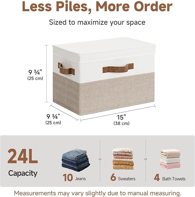 StorageWorks Fabric Storage Bins with Lids, Large Closet Storage Bins | Flip-Top Lid, 3 Handles, Collapsible, Stackable, for Clothes Blankets, Multi-Purpose, Large, Brown and White, 2-Pack