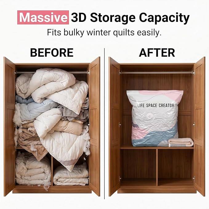 3-Pack No-Pump Vacuum Storage Bags, 2026 New Cube Compression Space Saver Bags, Upgrade Large Storage Compression Bags No-Pump 3D Vacuum Storage Bags for Clothes, Comforters, Blankets (31.4 * 39.3in)