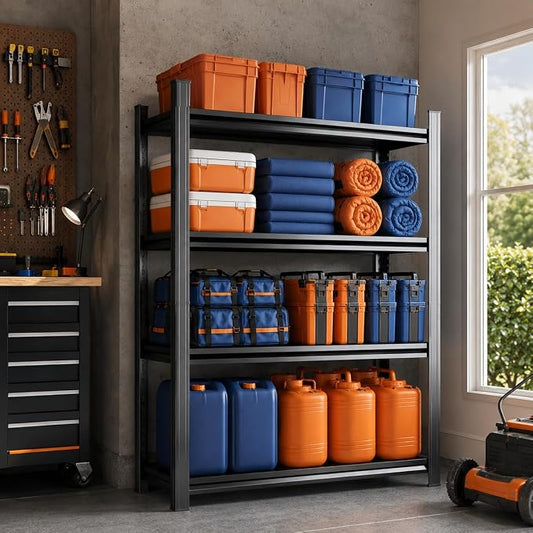 Garage Shelving, Heavy Duty Adjustable Boltless Metal Storage Shelves | 2400 LBS Industrial Steel Rack for Pantry Kitchen Basement Warehouse Storage, 14"Wx 11.8"Dx 45"H