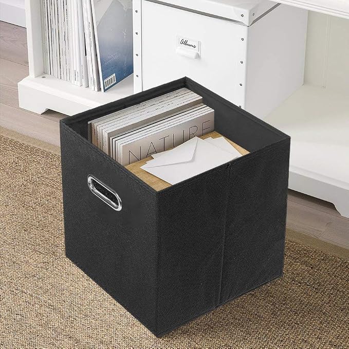 ShellKingdom Storage Bins, Foldable Fabric Storage Cubes with Metal Handle | Cloth Storage Organizer Drawer For Closet And Toys, 11 X 10.5 X 10.5 INCH, 2 Pack (Black)