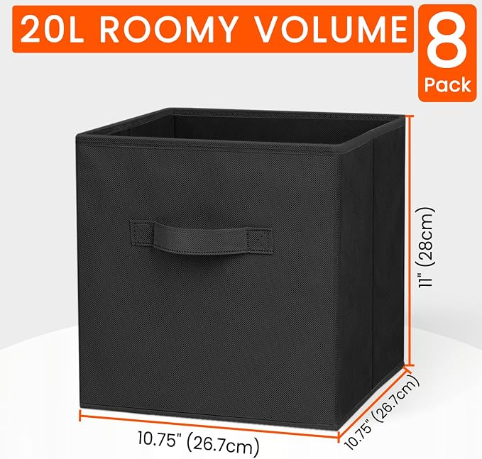 Criusia Storage Cubes - 11 Inch Heavy Duty Fabric Storage Bins for Shelves Closet, Cube Organizer - 8 Pack Collapsible Cube Storage Bins Baskets for Organizing Clothes Blankets Toys (Black)