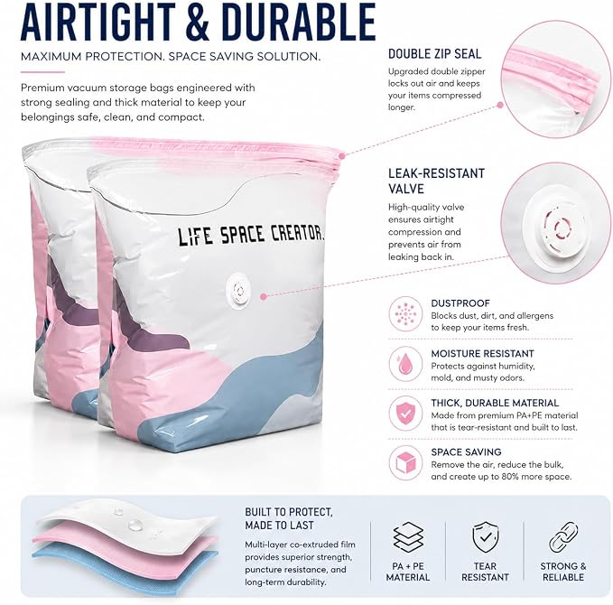 No-Pump Vacuum Storage Bags, 2026 New Space Saver Compression Bags for Clothes, Portable Large Cube Storage Bags for Comforters, Blankets, Bedding and Seasonal Items (31.5 * 39.4in, 3)