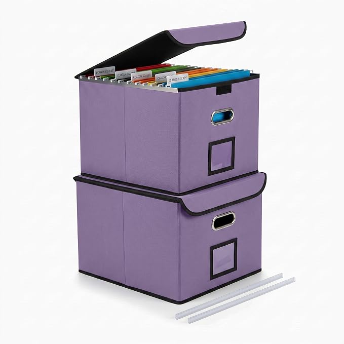 CADONO File Organizer Box with Lid (Light Purple, 14.9 x 12.59 x 10.8 inch, 2-Pack)