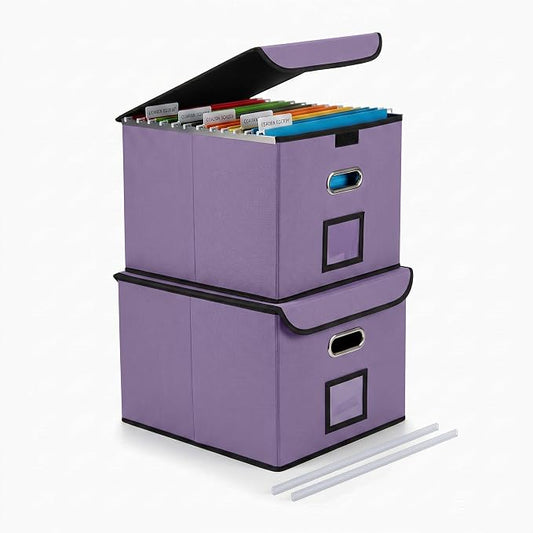 CADONO File Organizer Box with Lid (Light Purple, 14.9 x 12.59 x 10.8 inch, 2-Pack)