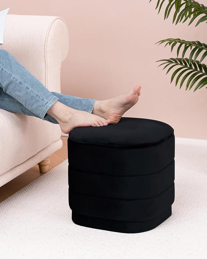 B FSOBEIIALEO Velvet Storage Ottoman with Tray, Square Folding Ottoman with Storage Coffee Table Foot Rest for Dorm Room, Living Room Black, 15"x15"x15"