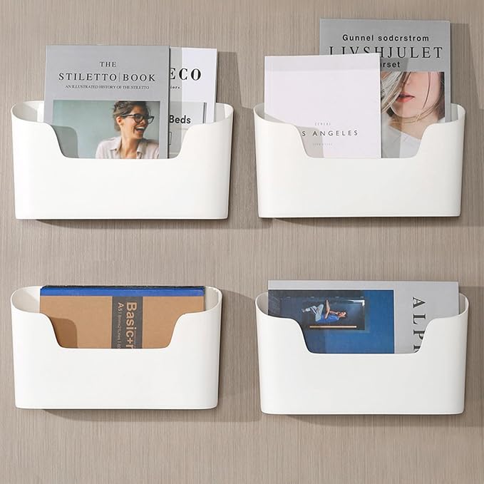 2 Pack Wall Mount Folder Holder File Organizer, Cabinet Door Organizer No Drilling File Holder Hanging File Mail Organizer Magazine Storage for Office Kitchen Bathroom Bedroom Garage