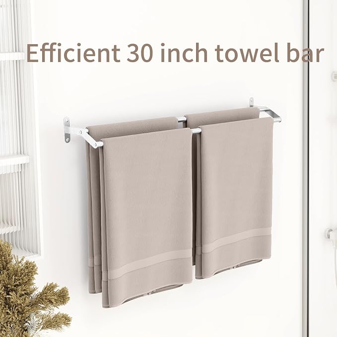 JUYSON Double Towel Bar for Bathroom, 30 Inch Towel Rack, Brushed Nickel | Wall Mounted, Stainless Steel, Rust Resistant, Space-Saving Design, Easy Installation