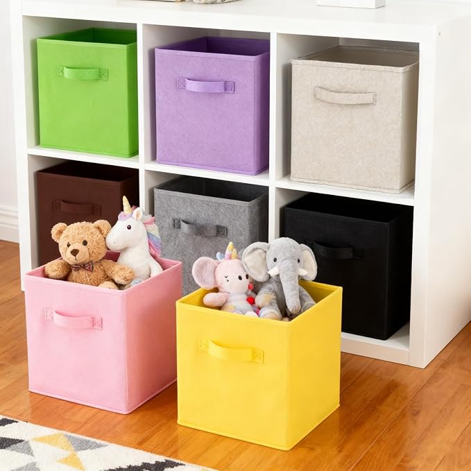 Pumtus 9 Pack Cube Storage Bins, 11 Inch Collapsible Fabric Storage Baskets, Multi Colored Storage Cubes with Handles, Foldable Cube Drawer for Home, Closet, Shelves, Toys Organization