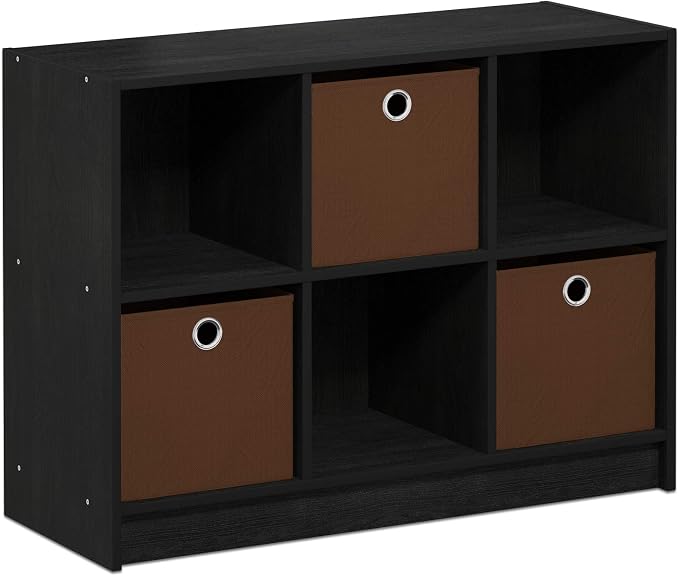 6-Cube Bookshelf with Storage Bins, Cube Bookcase, Book Shelf with Storage Bins, 11.9 x 31.6 x 23.6, for Organization and Storage, Home Office, Living Room, Americano