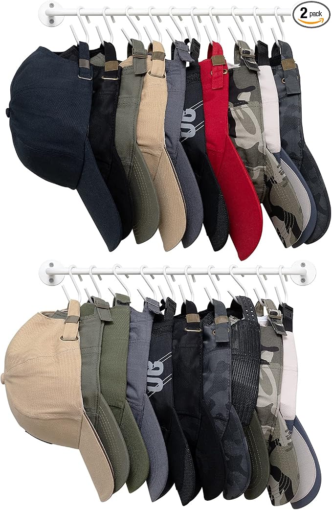 Mkono Hat Organizer Hat Rack for Wall Storage Holder with 20 Hooks Set of 2 | Hanging for 20 Caps, Adjustable Hooks, Space-Saving, Holds Baseball Scarves Belts Bags, Closet Door Bedroom Entryroom Laundry