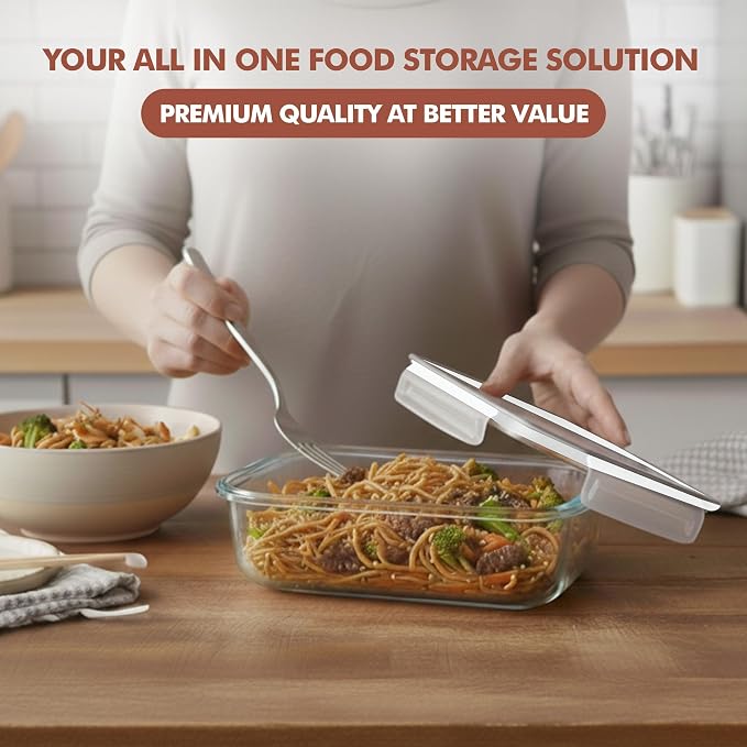 Razab 16 Pc (Set of 8) 30 Oz Glass Meal Prep Containers with Lids, Airtight Large Glass Food Storage Containers, Reusable Leak Proof BPA Free, Freezer to Oven and Dishwasher Safe