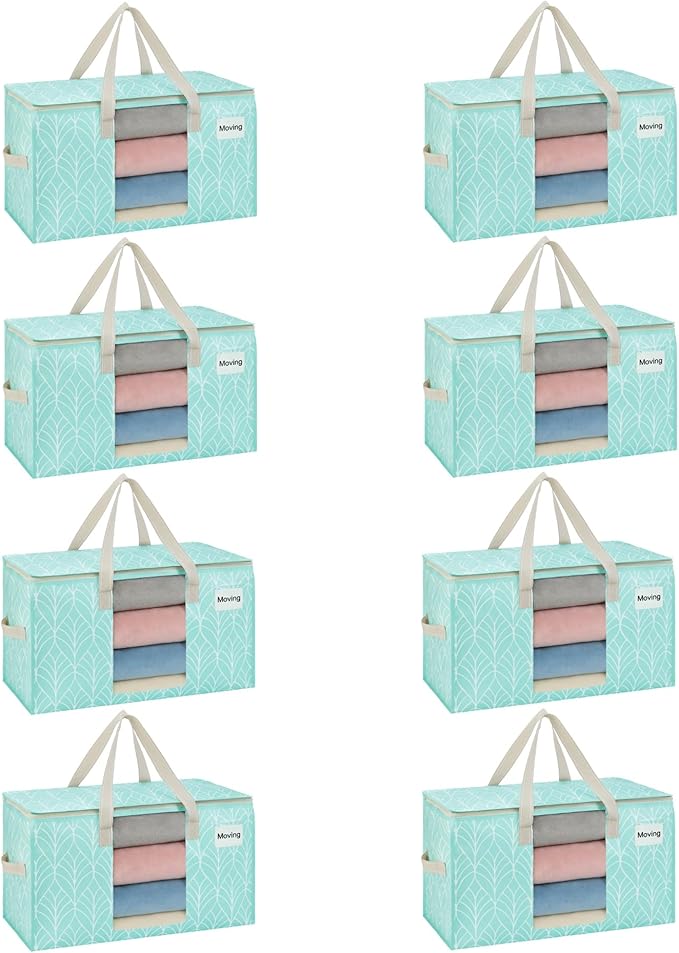 VENO Moving Bags, Wide Open Top, Clear Window, Evergreen, 8 Pack | Moving boxes Alternative, Heavy Duty, Storage Bags, Clothes and Comforter Storage, Packing Supplies, College Dorm Essentials