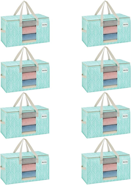 VENO Moving Bags, Wide Open Top, Clear Window, Evergreen, 8 Pack | Moving boxes Alternative, Heavy Duty, Storage Bags, Clothes and Comforter Storage, Packing Supplies, College Dorm Essentials