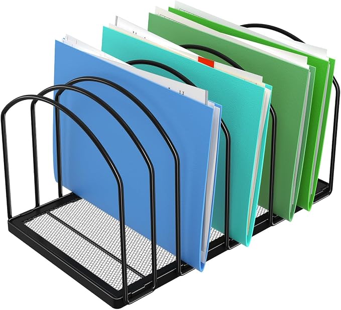 Simple Trending Desk File Sorter Organizer, 9 Section File Rack, Black | Metal Vertical File Folder Holder Stand, Paper Document Magazine Book Album Letter, Home Office, 13.25"D x 8.25"W x 7.5"H