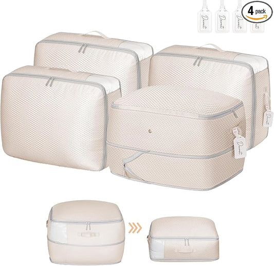 DIMJ Comforter Storage Bag - Ultra Space Saving Self Compression Organize for Duvet, Pillow, Bedding, Blanket Storage Organizer Nylon Compression Bags Large Capacity, Sheet Storage with Zipper, 4 Pack