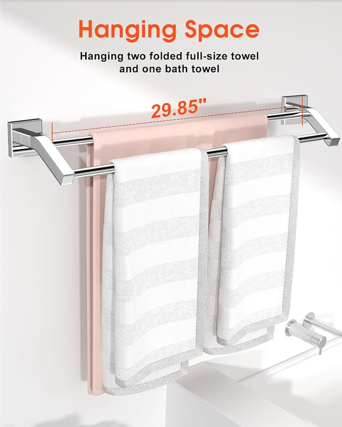 Alise Double Bath Towel Bar, 32" Towel Racks for Bathroom, Polished Chrome | SUS304 Stainless Steel Bathroom Towel Holder, Quick Drying Towel Hanger Towel Rod Wall Mounted