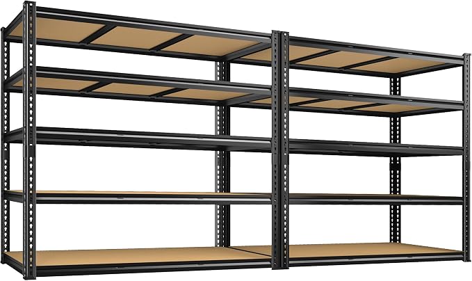 48" W Garage Shelving Heavy Duty 2800LBS Garage Storage Shelves, 5 Tier Adjustable Metal Shelving Unit Utility Rack Shelf for Warehouse, Pantry, Closet, Kitchen 72" H x 48" W x 18" D, Black，2PCS
