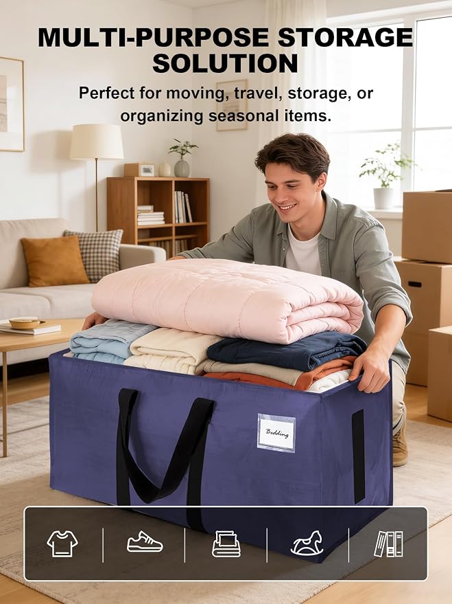 HOMESURE Supports 200lbs Heavy Duty Moving Bags - Strong Zipper & Wrap-Around Handles - Water-Resistant Storage Totes, Durable Alternative to Moving Boxes - 12 Pack - Blue