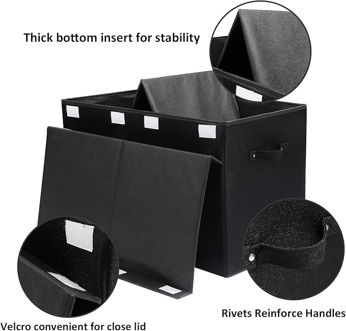 122L Large Toy Box Chest Storage with Lid, Collapsible Kids Toy Storage | Toy Chest with with Removable Divider for Kids, Boys, Girls, Nursery, Living Room, Bedroom, 26"x17" x17" (Linen Black)