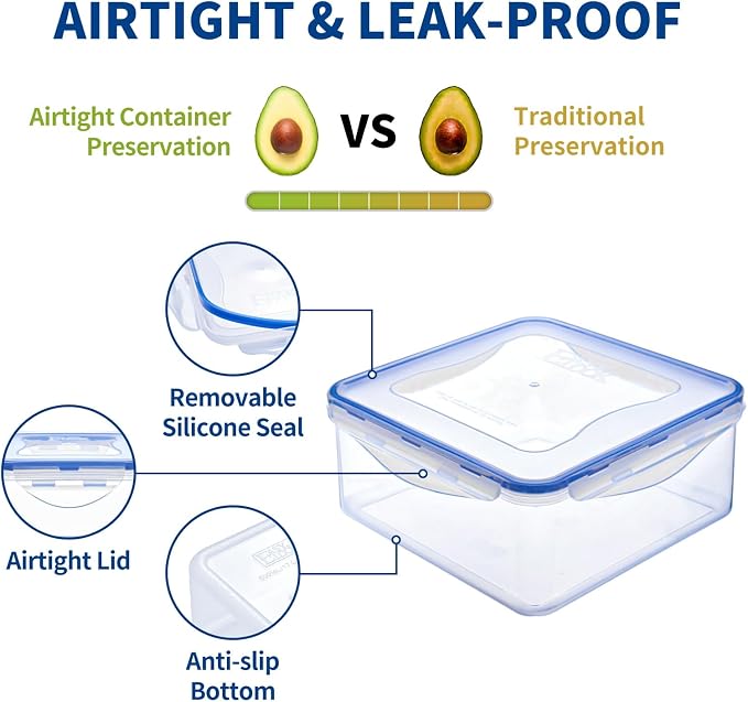KIGI Large Food Storage Containers, Set of 2 (10 Cup) | Airtight & Leak proof, 4-Sided Locking Lid, Ideal for Meal Prep, Picnic, Lunch & Fruit Storage, BPA-Free Plastic, 81 oz