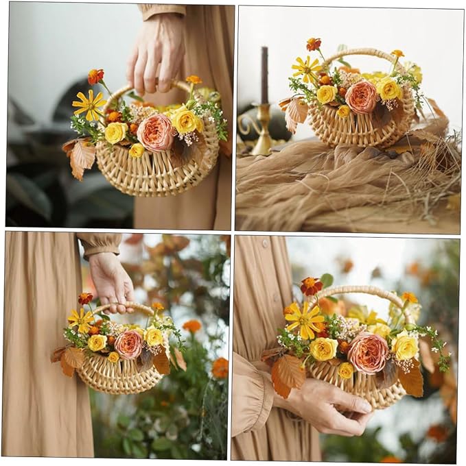 jojofuny Hand Woven Rattan Flower Basket for Home Storage Multi-functional Decorative Container for Organizing Flowers for Mother's Day and Spring Weddings