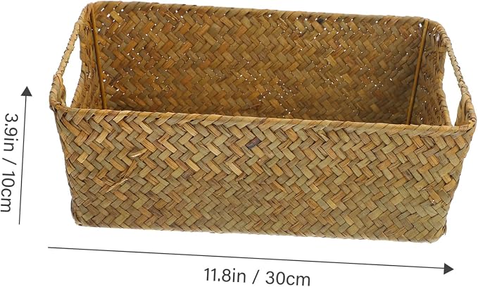 Zerodeko Handwoven Straw Woven Basket with Flat Base Decorative Storage Organizer for Desktop Household Supplies Compact Multifunctional Storage Holder for Vegetables Snacks