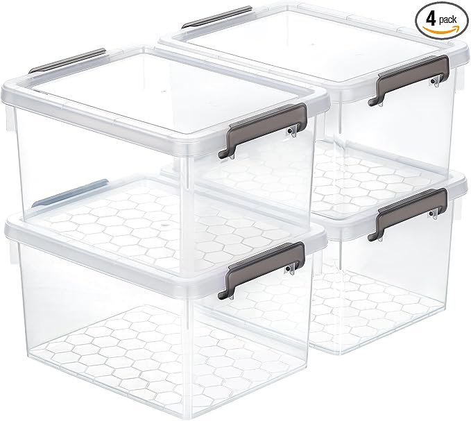 Citylife 22.2Qt Ultra-Thick (3.82mm) Clear Plastic Storage Bins with Lids, 4-Pack Stackable Straight-Wall Closet Organizers with Honeycomb Base & Pinch-Free Latches for Garage, Clothes & Holiday Decor