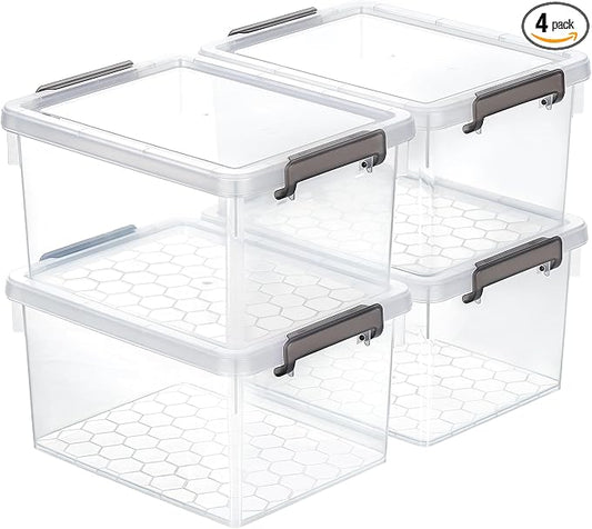 Citylife 22.2Qt Ultra-Thick (3.82mm) Clear Plastic Storage Bins with Lids, 4-Pack Stackable Straight-Wall Closet Organizers with Honeycomb Base & Pinch-Free Latches for Garage, Clothes & Holiday Decor