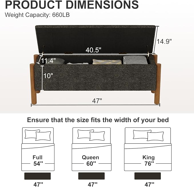Storage Ottoman Bench, End of Bed Bench for Bedroom