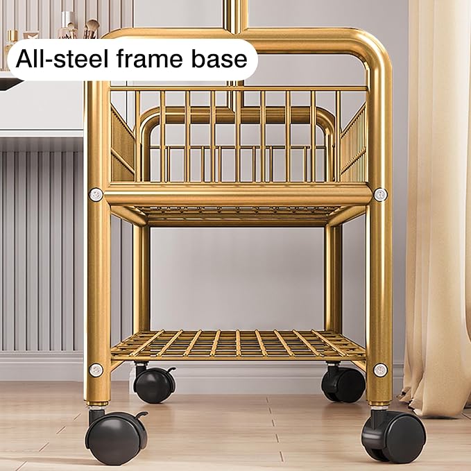 MYUPDALIN Clothes Rack with Shelves, Clothing Rack with Wheels, Multifunctional Hangers with Storage Baskets and Shoe Racks, Ideal for Bedrooms and Living Rooms (Gold, Bold 90cm/35in)