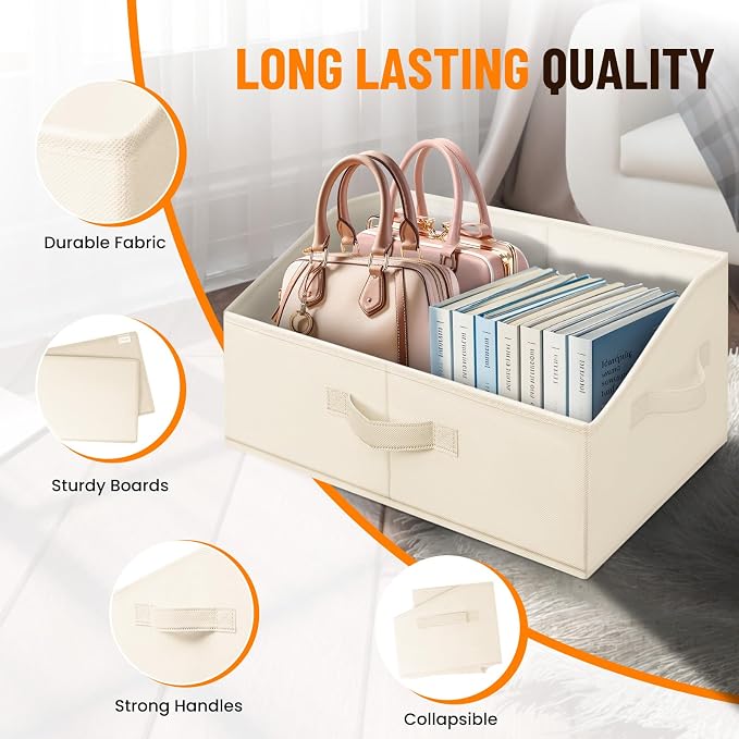 Closet Organizers Bins 8 Pack - Large Closet Shelf Organizer with Handles - Fabric Trapezoid Home Organization and Storage Baskets for Organizing Clothes Toy Blanket Towel Purse Hats